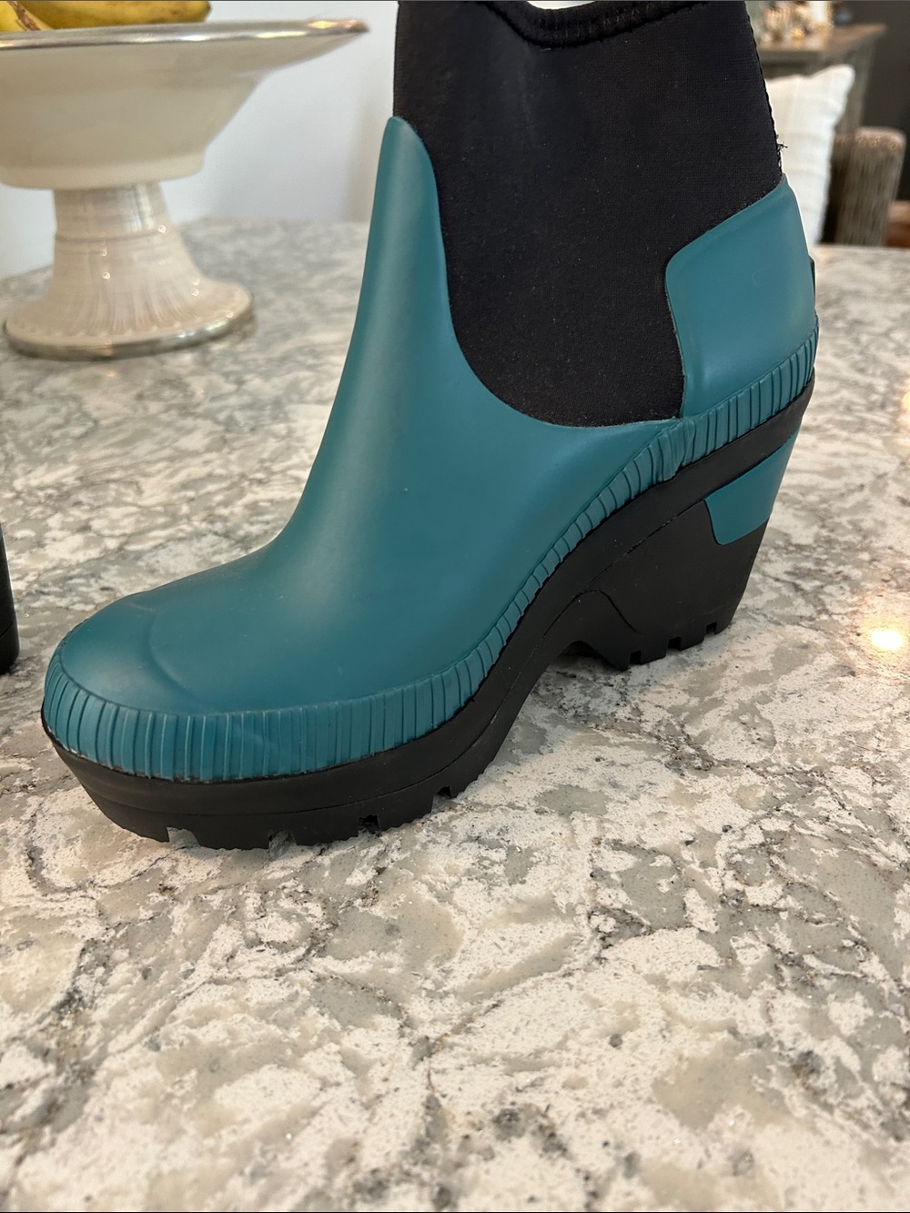 Hunter Teal Neoprene-Trim Heeled Chelsea Boots - Picture 3 of 8